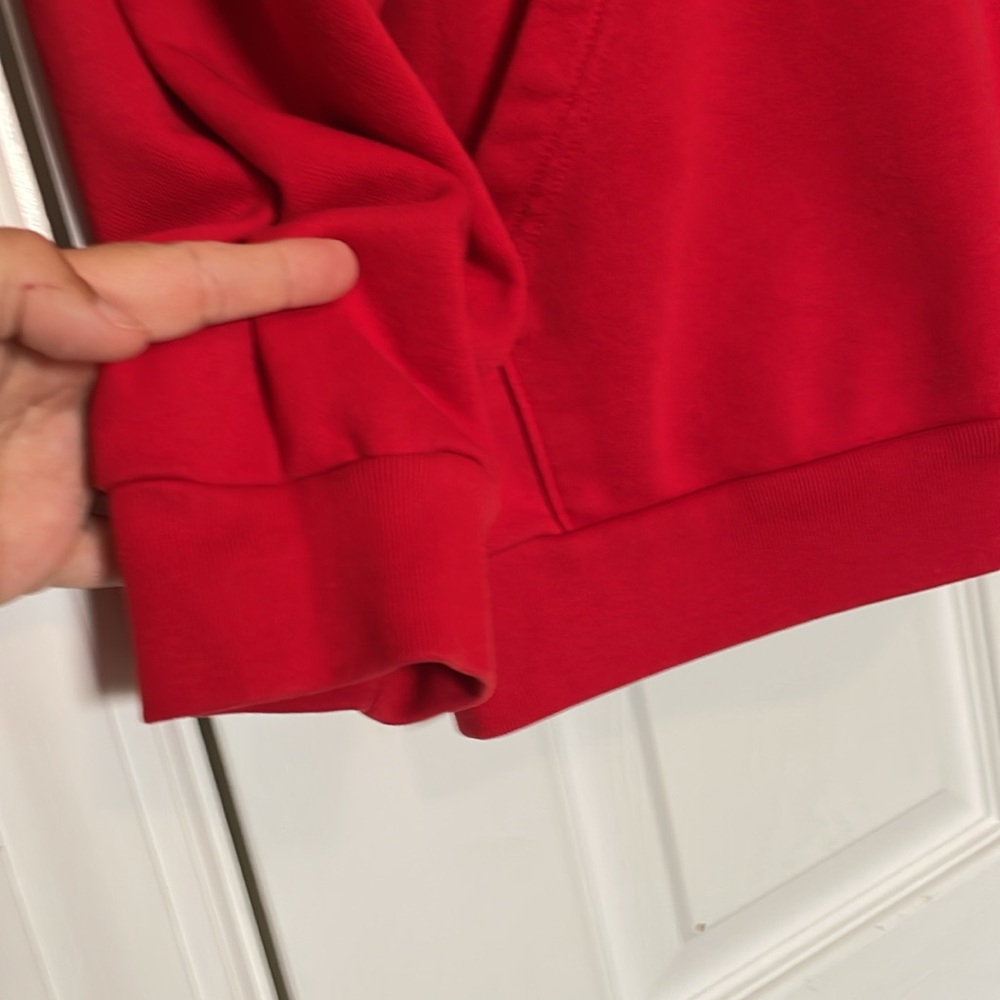 Youth L (18-20) Adidas hooded sweatshirt red/black graphic Kangaroo pouch/pocket - Picture 6 of 8